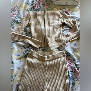 Aerie Ribbed Tan Knit Set